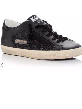 Golden Goose Womens Super-Star Low Top Sneakers - BLACK with glitter